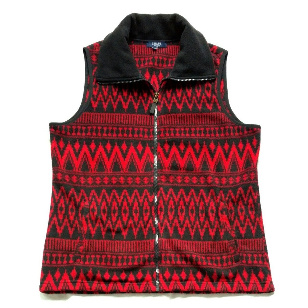 Chaps Black & Red Chevron Southwest Fleece Vest L